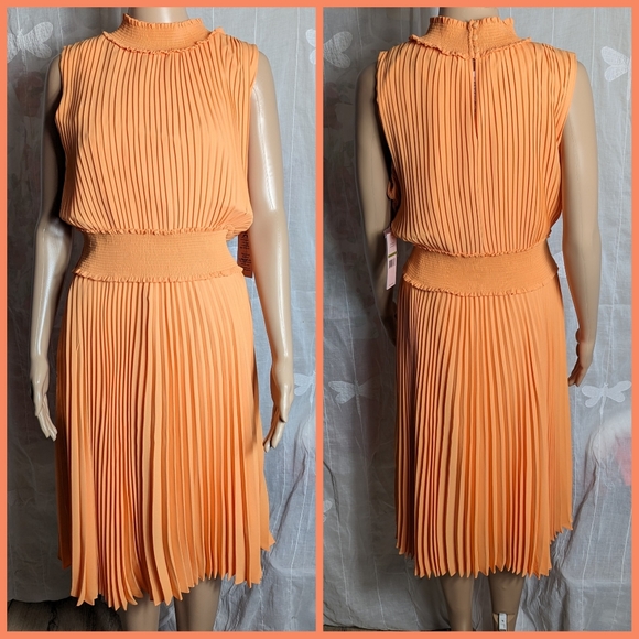Nanette Lepore Accordian pleated melon Cocktail dress sz 14 NEW - Picture 2 of 10